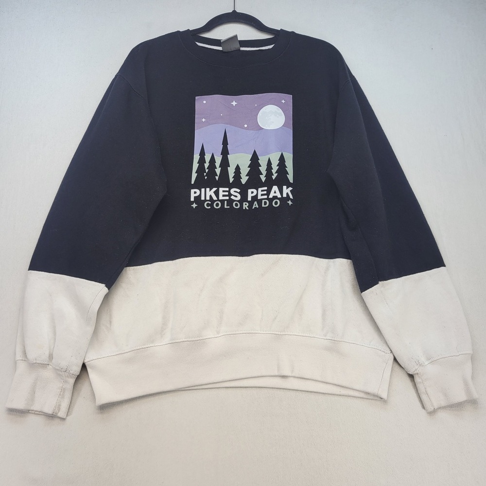 MV Sport Sweatshirt Mens Large Black White Pikes Peak Colorado Graphic Pullover